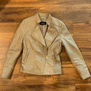 Vintage LA COALITION Beige Faux Leather Moto Jacket XS Trendy Y2K Streetwear
